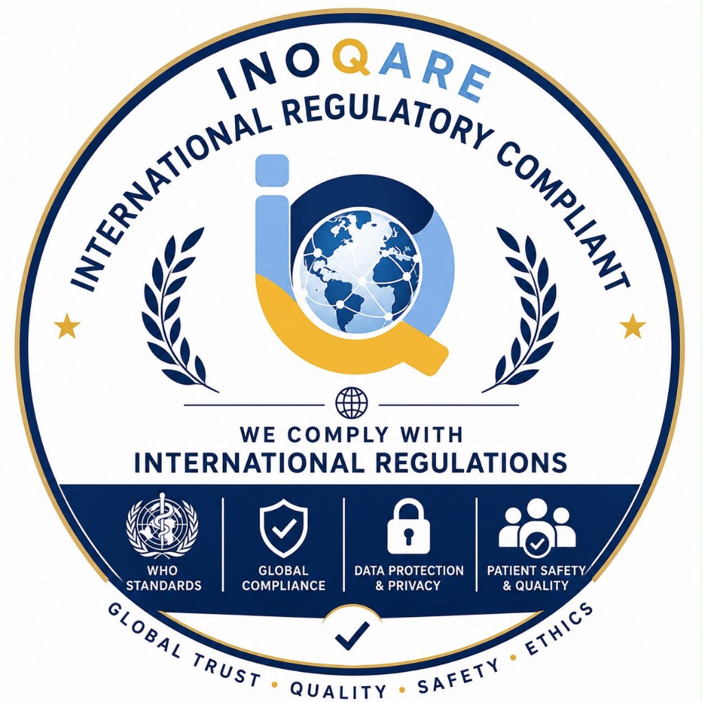 INOQARE International Regulatory Compliant — WHO standards, global compliance, data protection and patient safety